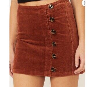 Whislist mini Skirt brown hi rise a-line women minimalist front bottom casual S